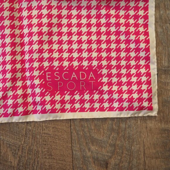 Vintage Escada Sport Pink Houndstooth Silk Scarf - Picture 2 of 4